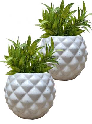 Gupta White Anar Round Ceramic Pot Size 4x5inch GH0012_1-04_Packof2 Plant Container Set