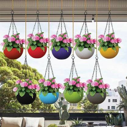 IMAGINEA 2 Pack Hanging Planters with Hook + Chain, Beautiful Hanging Planters Indoor Plant Container Set