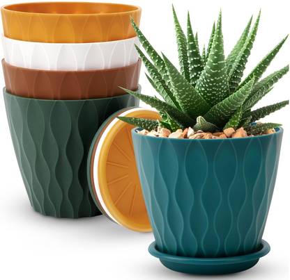Yamunex Unique Flower Pots for Home Planters,Garden Etc(Pack of 05,Multicolor) Plastic Vase