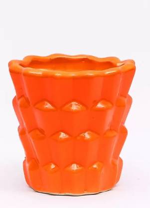 SBC KHAJOOR DESIGN SMALL CERAMIC POT (ORANGE) Plant Container Set