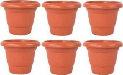 Ramanuj (Pack of 6) Heavy Duty Plastic Future Green High Quality 8 inches Gardening Flower Pots Size-8Inch | Round Garden Plastic Planters Plant Container Set Gamla Pot for Garden and Balcony Flowering Brown Plant Container Set For Indoor/ Outdoor Round Pots Plant Container Set Plant Container Set