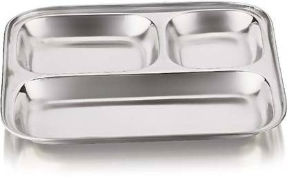 फॉर्च्यून कूकवेयर Stainless Steel 3-in-1/Square Pavbhaji plate Snack Plates with Mirror Finish डिनर प्लेट
