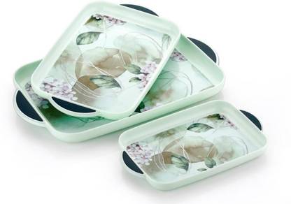 Whitepixel Celebration Flower Printed Serving Tray Set Plastic Material Glossy Finish Tray