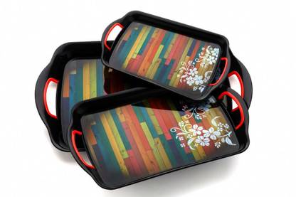 kiaro Serving tray set with rectangular shape printed design (Red & Black 5) Tray