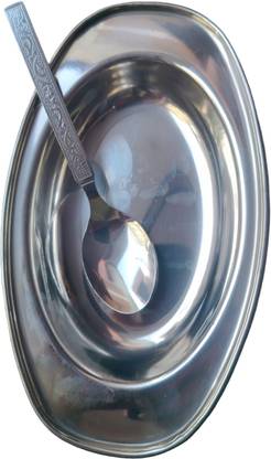 FINGERTIP Stainless steel 1 pcs half hotel plate and 1 spoon Half Plate