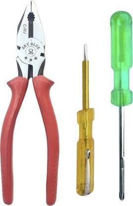 Sky Blue Enterprises Multipurpose 3 Piece Tool Kit Line Testar - 2 In 1 Screwdriver - C-rv Lineman Plier