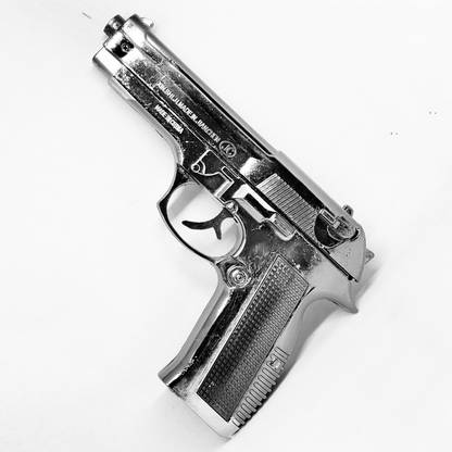 FITUP Silver Pistol Gun Lighter With Barrel Pull Back Loaded System | Metal Body Gun Shaped Windproof Lighter And Cover | Jet Flame And Refillable Butane Gas System myfirstdot Pocket Lighter