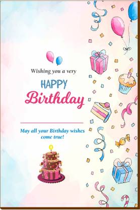 Artistic Happy Birthday Poster with Wooden Base without Frame (A3 Size, 45 x 30 cm) - Elevating Your Walls with Durable and Stylish Designer Poster Paper Print