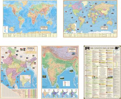 INDIA &, WORLD MAP (POLITICAL & PHYSICAL) and INDIA CONSTITUTION CHART ( PACK OF 5) All Map/Chart Size : 28 X 40 inch ( 70X 100 cm) . MOST HELPFUL IN UPSC, PCS, SSC, RILWAYS & OTHER COMPETITIVE EXAMS : PAPER PRINT : COMBO OF 5 Paper Print