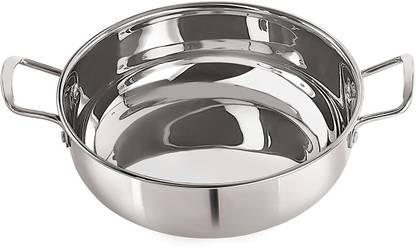 NIRLON Stainless Steel Induction Base Sandwich Bottom Kadai Without Lid, Silver Kadhai 22 cm diameter 2.4 L capacity