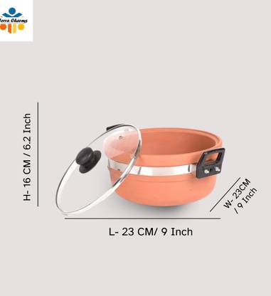 Terra Charms Heritage Mitti ka kadhai 1.5Ltr Preserve Culinary Traditions at Home_WWW Kadhai 7 cm diameter with Lid 1.5 L capacity