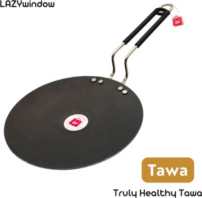 LAZYwindow 100% Pure Iron Tawa with Insulated Handle Tawa 25 cm diameter