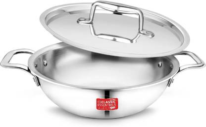 Classic Essentials Induction Bottom Triply Stainless Steel Cookware Kadhai 24 cm diameter with Lid 2.5 L capacity (Triply, Non-stick, Induction Bottom)