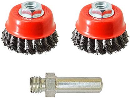 Kshivi Twisted Cup Brush For 4" Angle Grinder Thread Size: M10 With Drill Attachment Wheel Brush