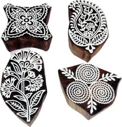 Reniq Rural Designs: Beautiful Leaf Carved, Unique Floral Designs Round Designs Printing Blocks
