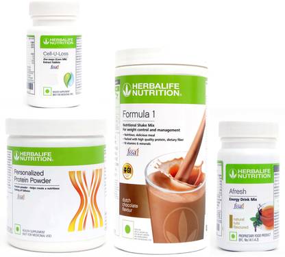 Herbalife Nutrition FORMULA1 CHOCOLATE PROTIEN 200 AFRESH ENERGY DRINK TULSI 50 G + CELL U LOSS Plant-Based Protein