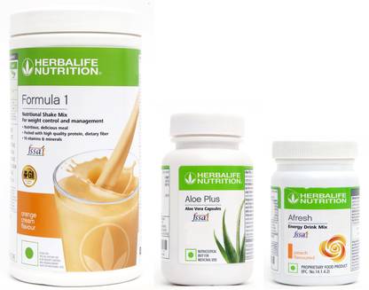 HERBALIFE Formula 1 Shake Orange Flavor With Aloe Plus Tablet And Afresh Peach Flavor Protein Shake