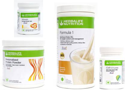 HERBALIFE Formula 1 Banana Flavor+ Protein Power + Cell u Loss Tablet + Afresh Lemon Protein Shake