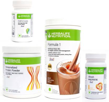 Herbalife Nutrition FORMULA1 CHOCOLATE PROTIEN 200 AFRESH ENERGY DRINK GINGER 50 G + CELL U LOSS Whey Protein