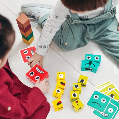 Dorytoys Wooden Emotion Cube Puzzle – Colorful Block Matching Game