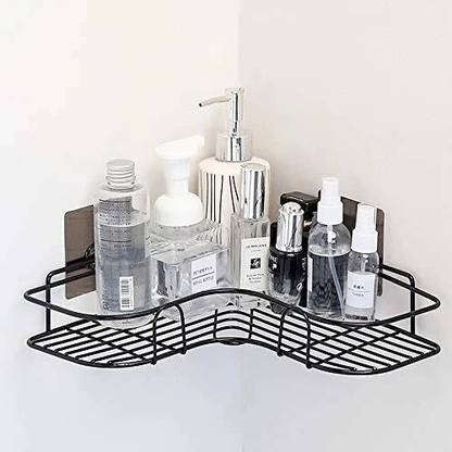 UK ZONE Bathroom Corner Shelf Organizer Storage Hanging Shower Caddy Rack (Black) Stainless Steel Wall Shelf
