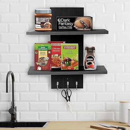 allwinegy Wood Wall Mounted Aai Decorative Display Shelf Racks 3 Key Holder Wooden Wall Shelf
