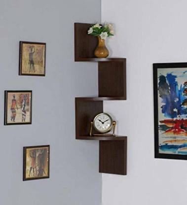 Aayat Enterprises Wooden Wall Mount Corner Zig Zag 3 Tier shelf Wooden Wall Shelf MDF (Medium Density Fiber), Wooden Wall Shelf