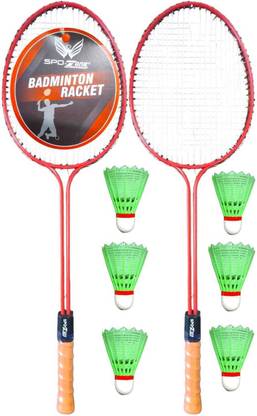 SPO Zone Badminton Rackets With 6 Nylon Shuttle Cocks Blue, Multicolor Strung Badminton Racquet