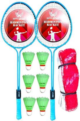 SPO Zone Badminton Combo Kit Set OF 2 RACQUET _With Shuttle Plastic 6 WITH NET Pink, Green Strung Badminton Racquet