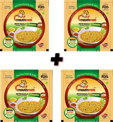 MouthMelt by VITALMORAL Methi Masala Soft Thepla (Ready to Eat,Rosted, Not Fried) (with Garlic & Jinger) Each Packet Contain 200G (4 Packets) 800 g