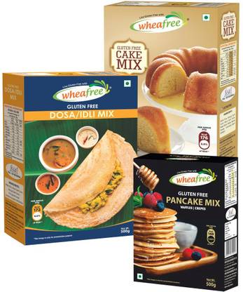 wheafree Gluten Free Cake Mix (500gm), Dosa/Idli Mix (500gm) and Pancake Mix (500gm) Combo Pack Combo