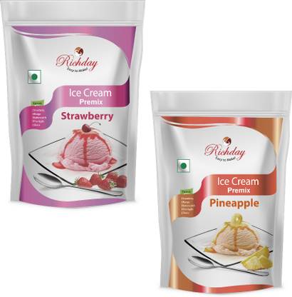 Richday Instant Ice Cream Premix Powder Combo of Strawberry & Pineapple Flavor 1 kg