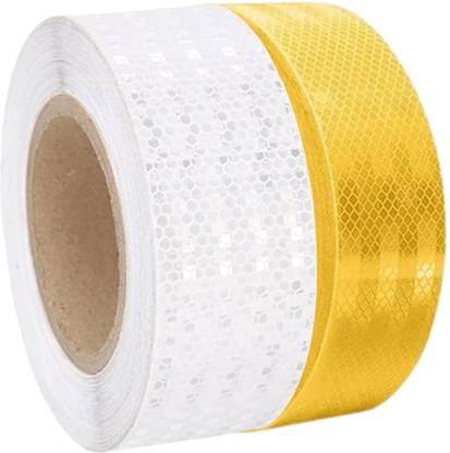 Crewbolt 48 Meter 2 Inch High Intensity Reflective Radium Retro Safety Sticker Tape 50 mm x 48 m Yellow And White Reflective Tape