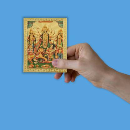 HAWAI Durga Ma Gold Plated Pocket Size Photo Sticker(3.5X2.5In) Religious Frame