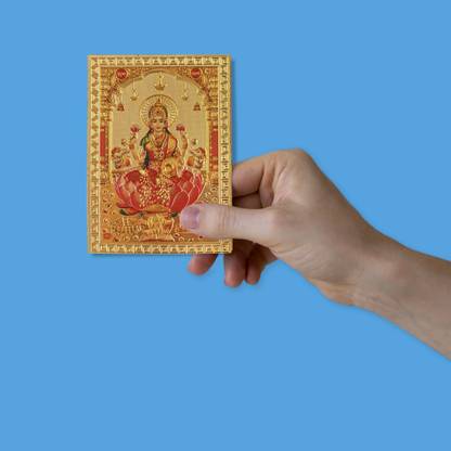 HAWAI Goddess Maha Lakshmi/Laxmi Devi Gold Plated Pocket Size Sticker (3.5inX2.5 in) Religious Frame