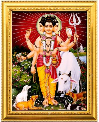 Sarvasiddhanta Arts Lord Dattatreya Dattaguru Photo Frame with Laminated(6 inch x 8 inch) Religious Frame