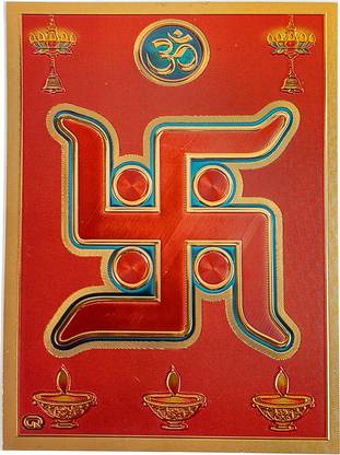 HAWAI Swastik Gold Plated Photo Pocket Size Adhesive Photo (3.5 x2.5 in) Religious Frame