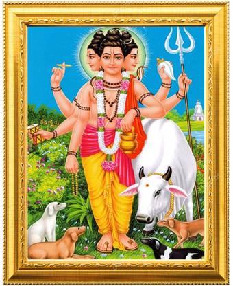 Sarvasiddhanta Arts Lord Dattatreya Dattaguru Photo Frame with Laminated(6 inch x 8 inch) Religious Frame