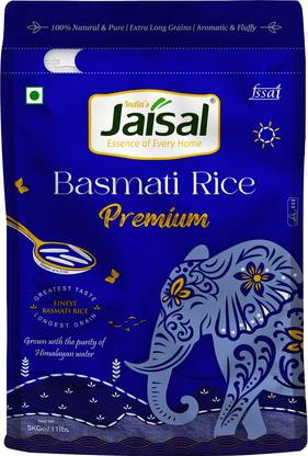 Jaisal Organic Jaisal Premium Basmati Rice 5kg | XXXL Grain Elongates Up to 24mm | Aged 2 Years Black Basmati Rice (Long Grain, Steam)
