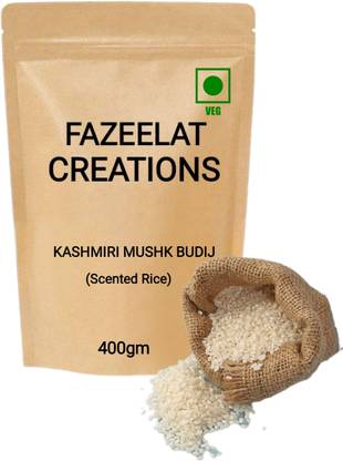 fazeelat creations Kashmiri Mushk Budij Rice 400gm (Scented Rice) Basmati Rice (Medium Grain, Unpolished)