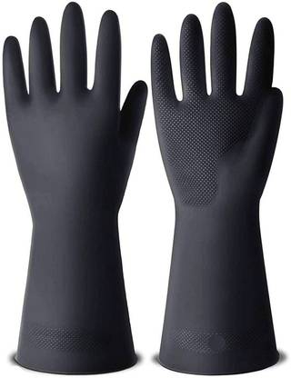 RBGIIT 1 Pair Chemical Resistant Gloves,Waterproof Work Heavy Duty Industrial Latex Gloves,12.6",Black Size Large Rubber  Safety Gloves