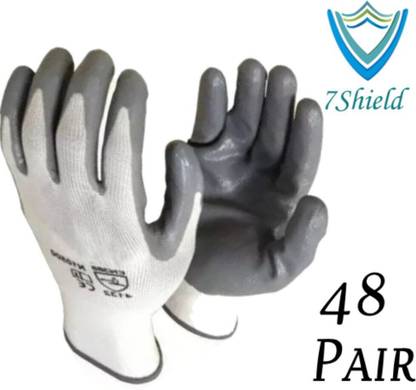 7SHIELD 48 PAIR Cut Resistant Hand Safety Gloves Cut-Proof Protection with Rubber Grade Nylon Safety Gloves