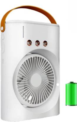 AMPLIN Rechargeable Humidifier Air Cooler Desktop Fan 3 Mist Spray, 3 Speed Mode 5 Star 70 mm 6 Blade Table Fan