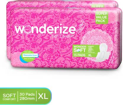 Wonderize Soft Comfort XL Sanitary Napkin 30 Pads Combo of 2 With Disposable Pouch Sanitary Pad