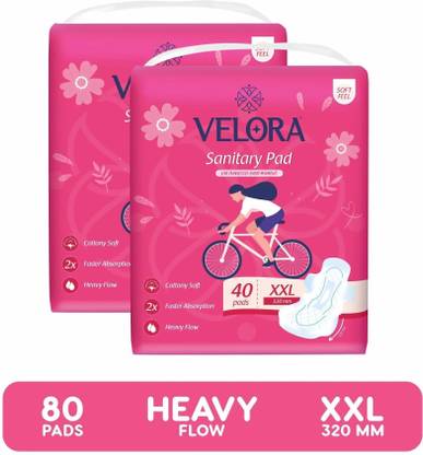 Velora Soft Feel XXL 80 Sanitary Pads for Women and Girls Trifold pads (XXL Size- 320 MM-40 Pads each) Sanitary Pad
