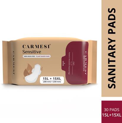 Carmesi Sensitive - Sanitary Pads for Rash-Free Periods (15 Large + 15 XL) Sanitary Pad