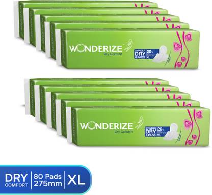 Wonderize Dry Comfort XL Sanitary Napkins for Women, 80 Pads (Combo of 10) Size – 275 mm Sanitary Pad