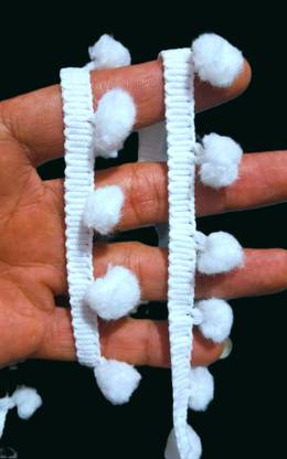 PACHRANGI FASHION FAB BAZAAR Pom,Pom White Tassel Ball Bobble Ball Cotton lace Ball round patti 2cm 25 meter Lace Saree Falls