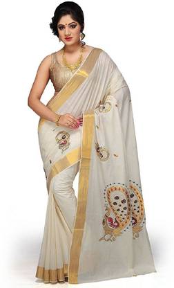 Solid Kasavu Cotton Blend Saree