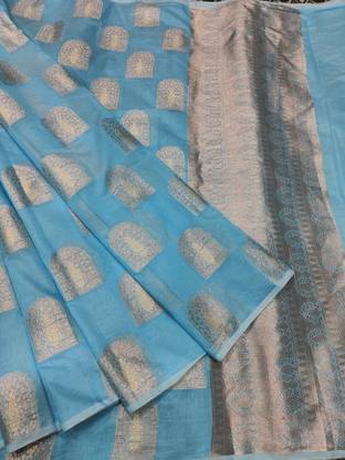 Harish Collection Woven Banarasi Cotton Linen Saree with Stitched Blouse